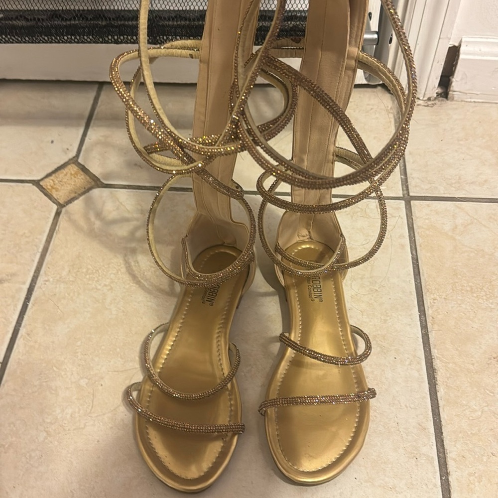 Gold zip up sandals